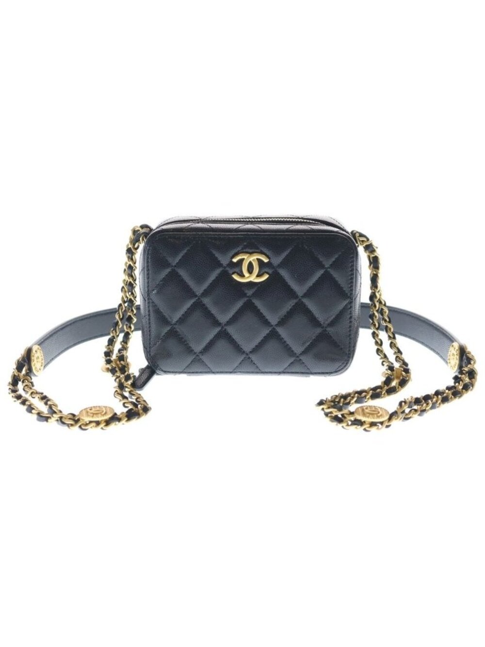 Chanel Mini Camera Bag Chain Black Caviar Leather Gold